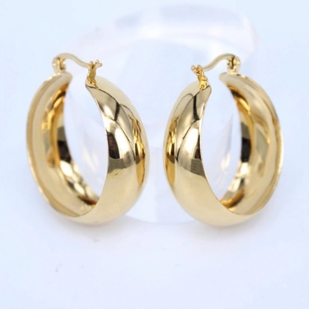NEW 18K Yellow Gold 2” Round Chunky Hoop Earrings